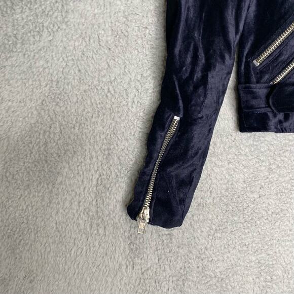 Walter Baker Travis Velvet Biker Motorcycle moto Jacket Zip Blue Women Size XS - Picture 2 of 7
